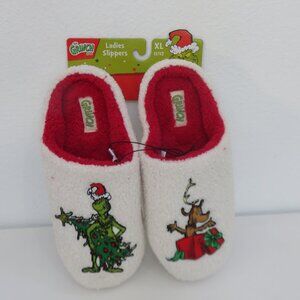 The Grinch Embroidered Soft Padded Grip Slippers Ladies Size XL 11/12